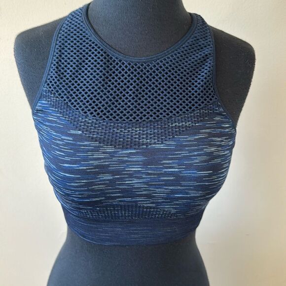 Target marled navy seamless net upper racerback unpadded sports bra. Medium. - Picture 2 of 5